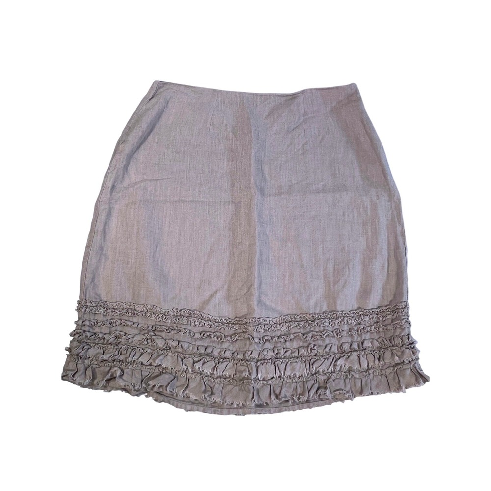 Tommy Bahama Womens Linen Ruffle Hem Skirt Beige Oatmeal Size 0 Coastal Boho